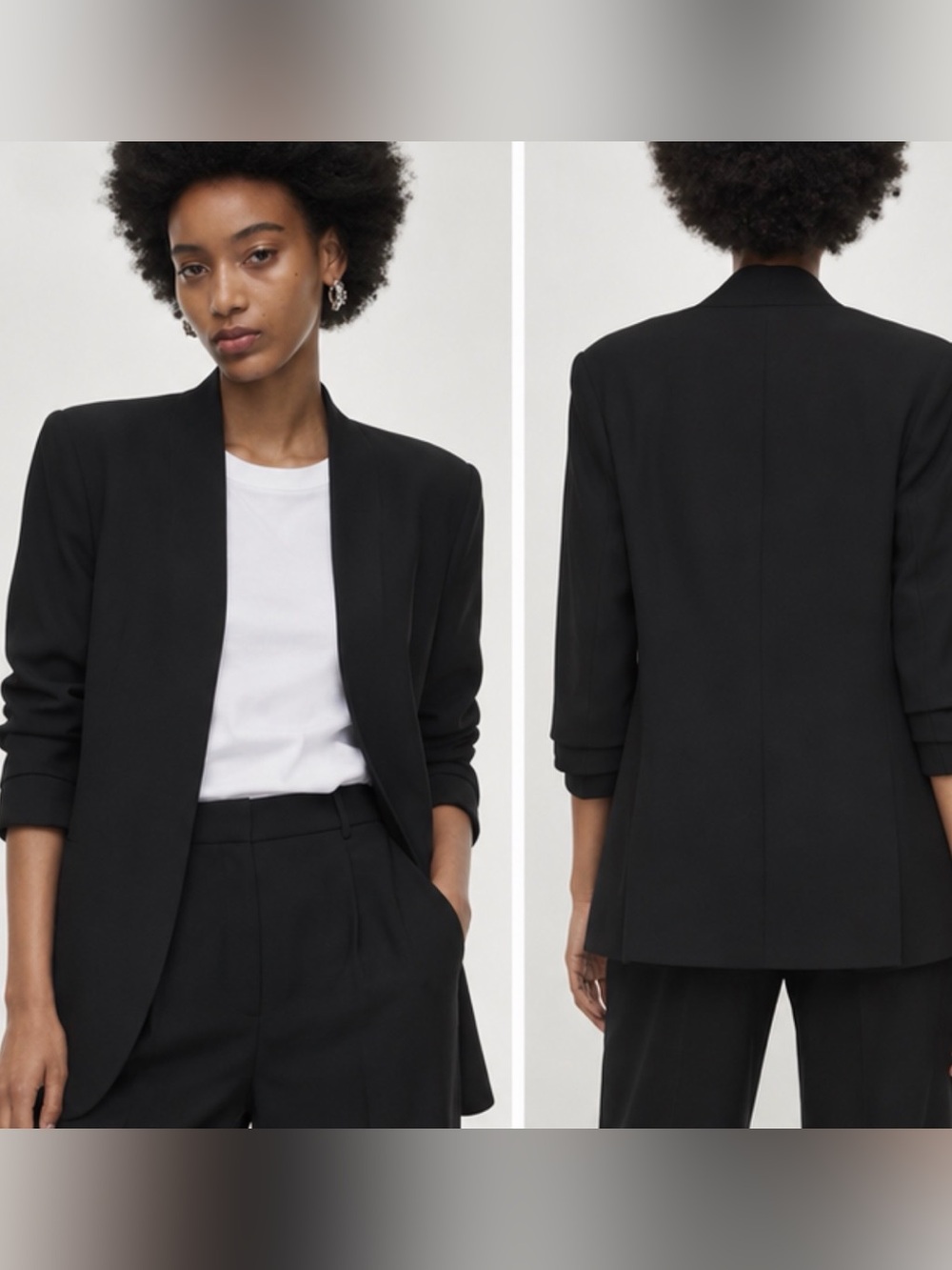 Babaton Forte Blazer Black Open Front Ruched Sleeve Size 6